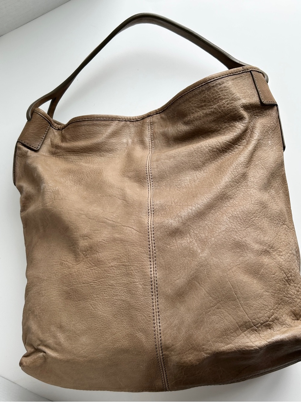 Theory Taupe Beige Soft Leather Slouchy Shoulder Bag Hobo Tote